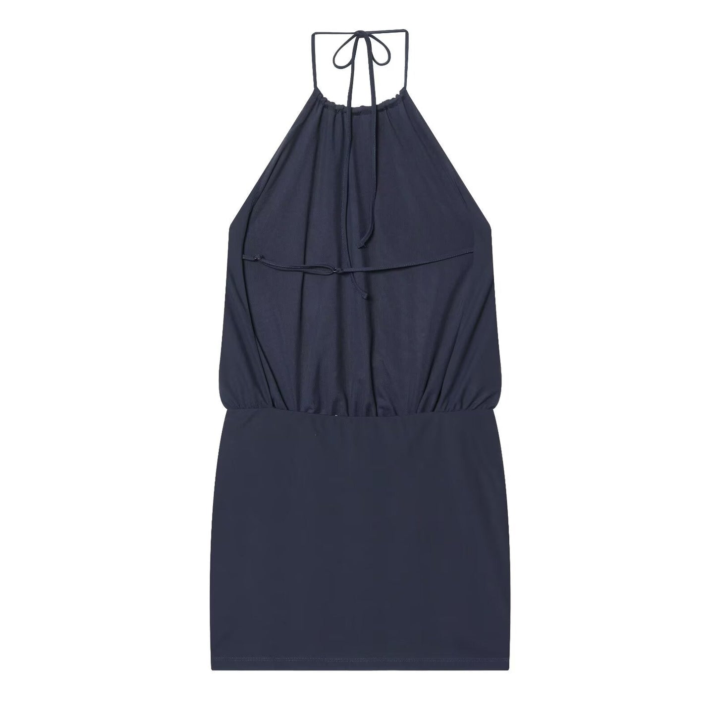 Women's backless draped halter neck dress