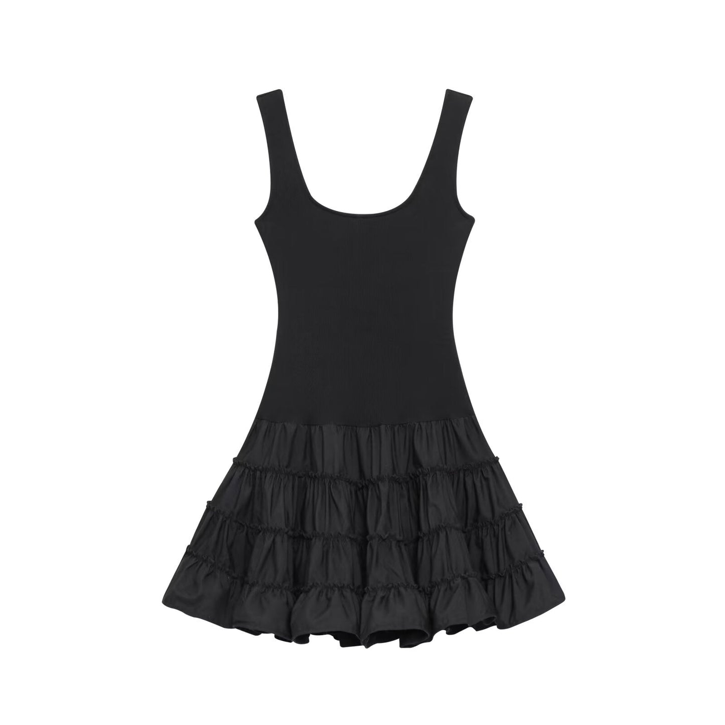 Women's new fashion fluffy hem spliced suspender mini dress