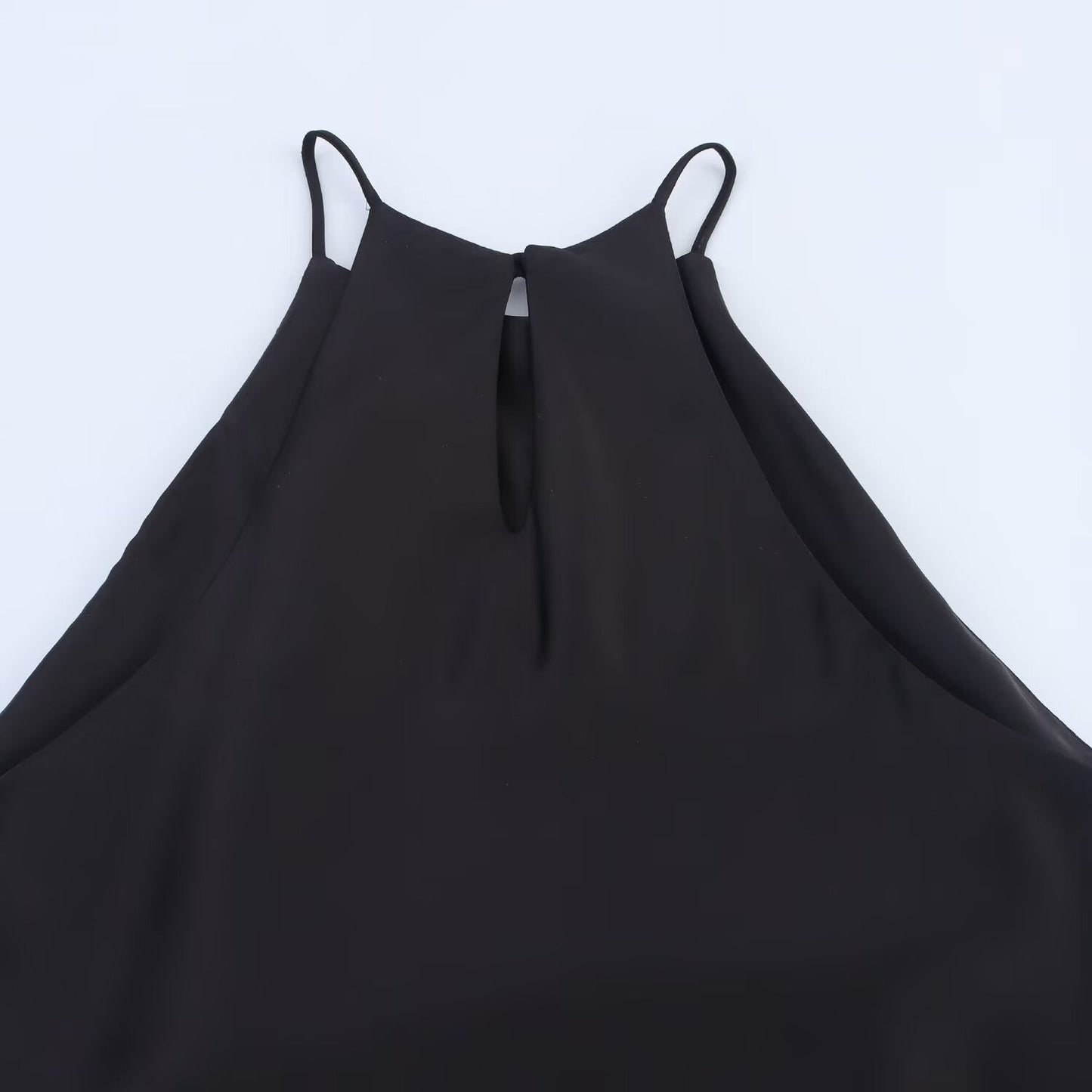 Women's New Fashion Black Satin Texture suspender Midi Dress