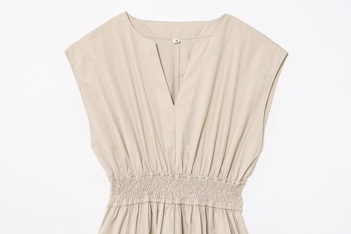 Women's new fashion pleated decoration casual V-neck sleeveless MIDI dress