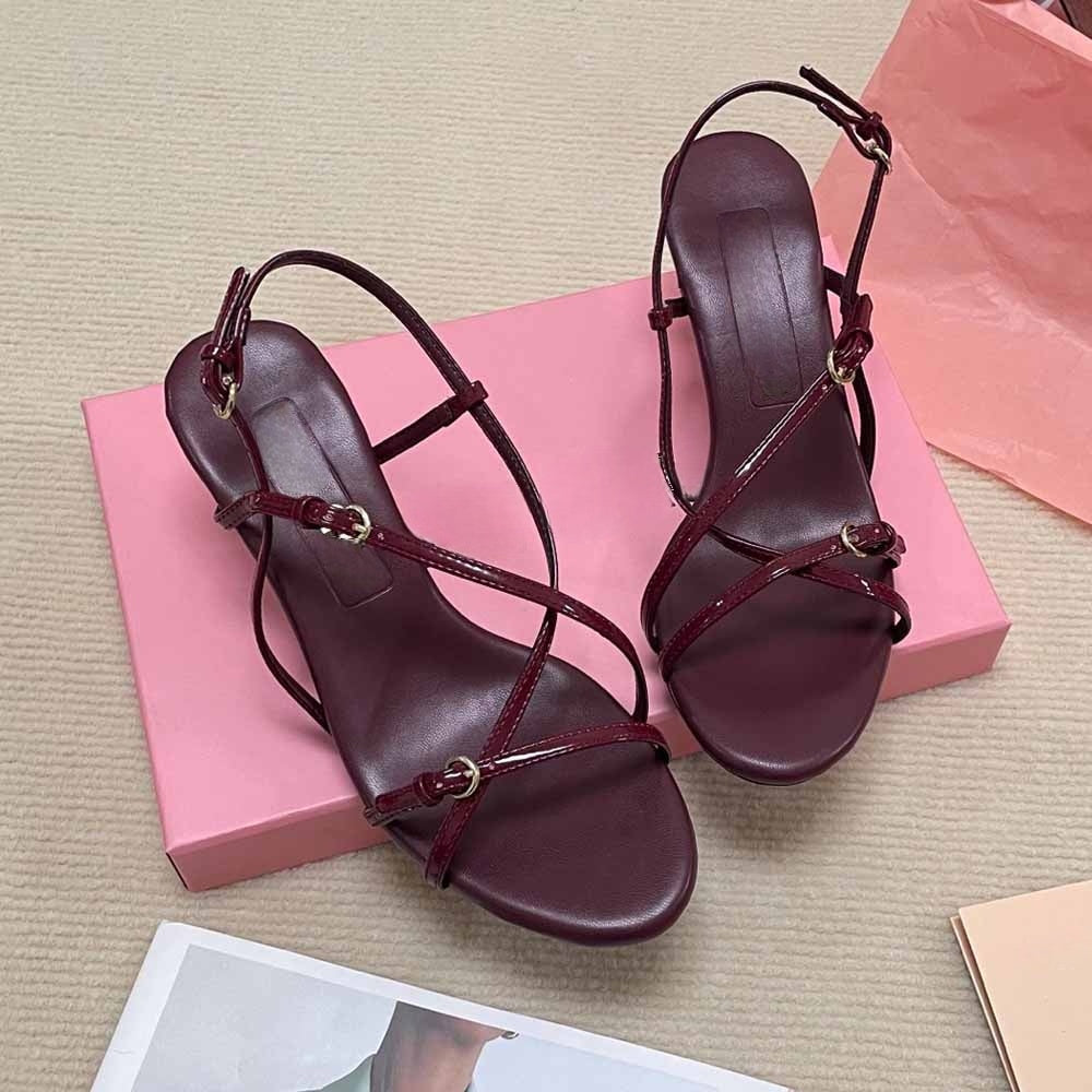 Women's New Temperament Joker Round Toe Cross Strap Design Lace-up Stiletto Sandals.