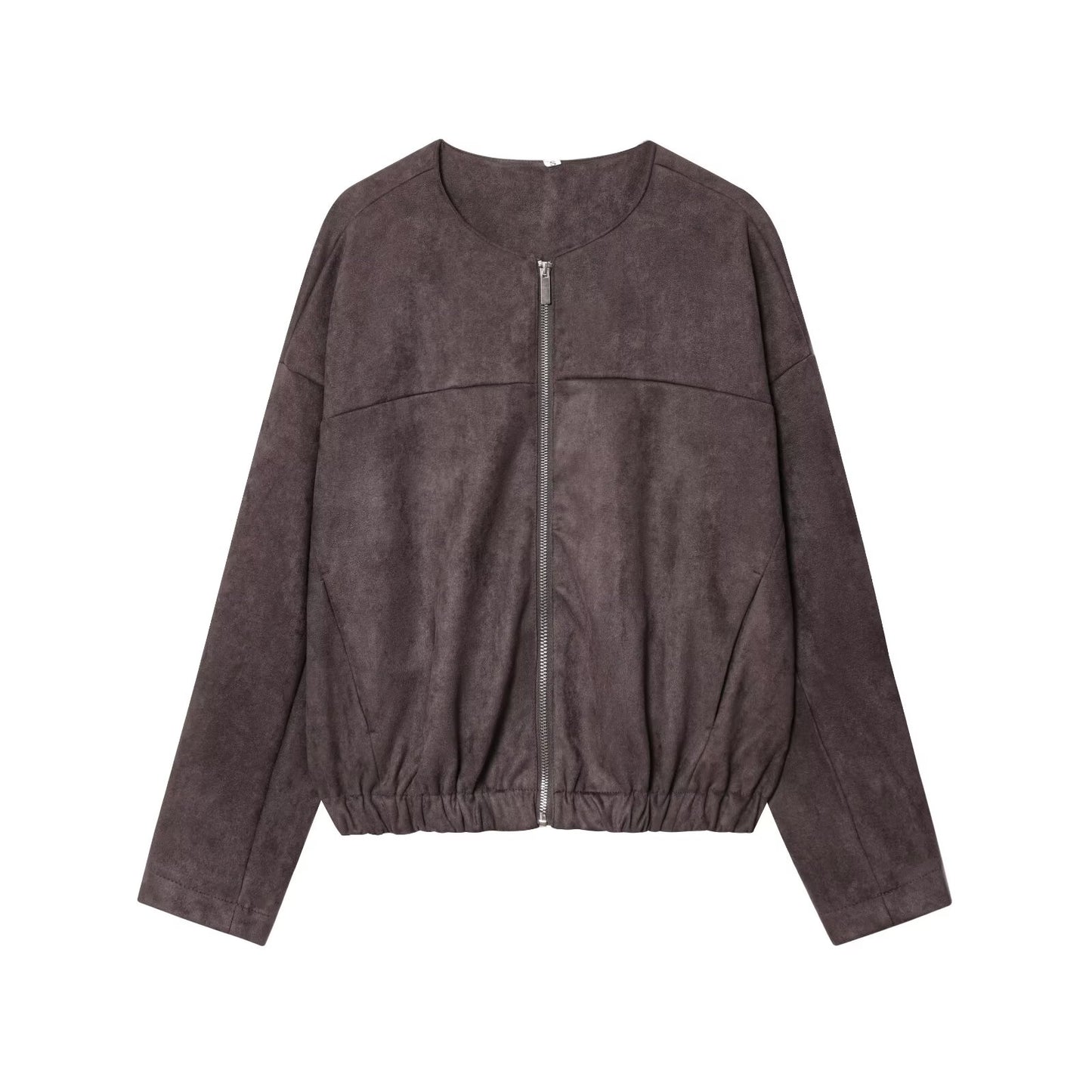 Women's new fashion anti suede effect O-Neck zipper jacket Coat