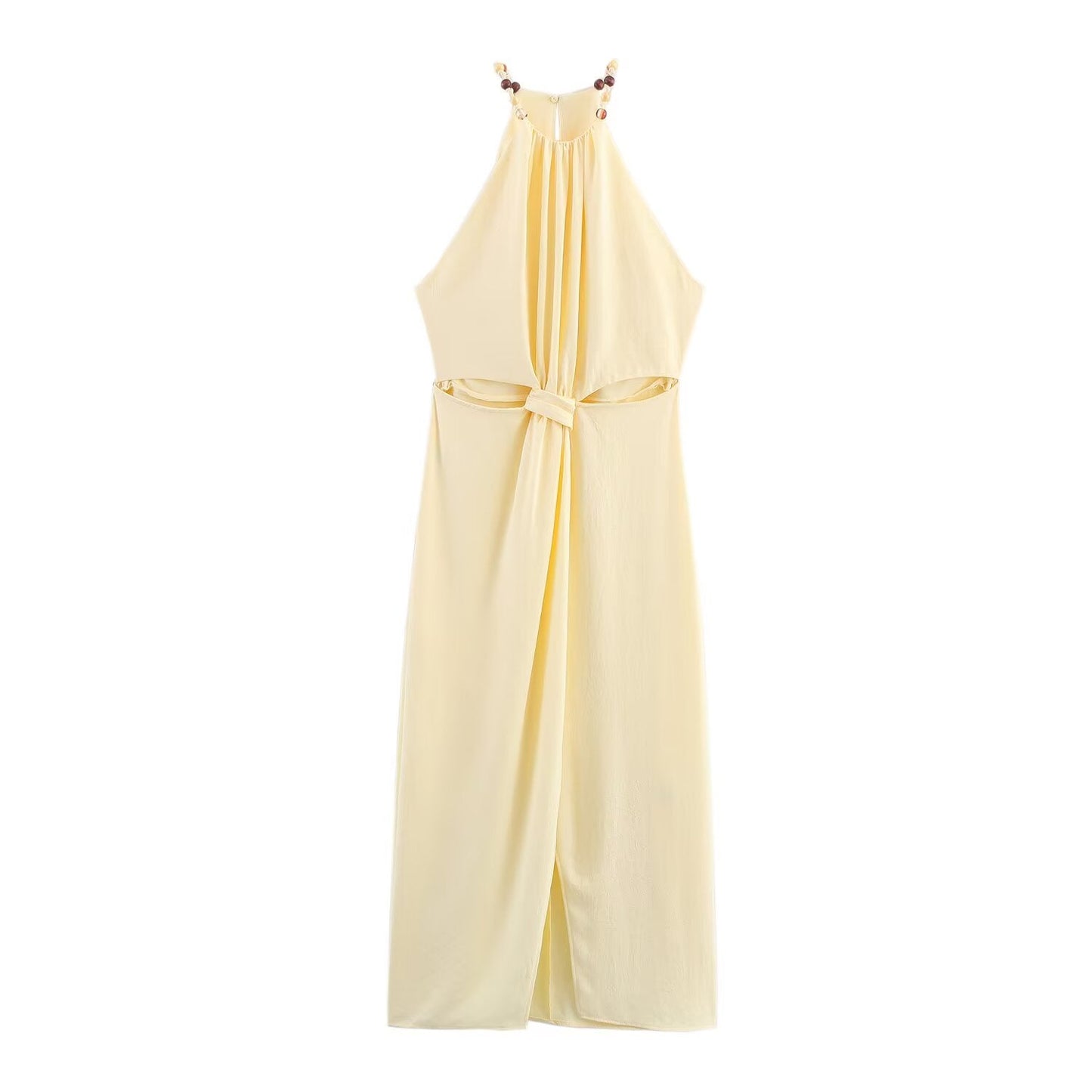 Women's New Fashion Knot Decoration Opening Design Midi Dress