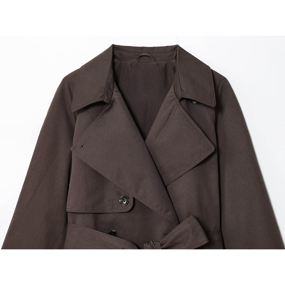 Women's New Fashion With Belt Short Double breasted Windbreaker Coat