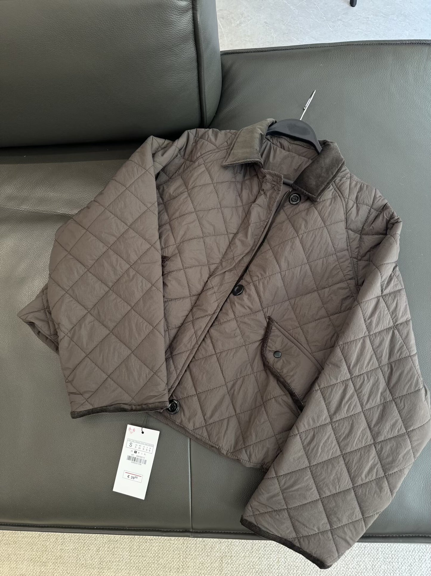 Women's winter fashion loose diamond grid corduroy lapel cotton jacket