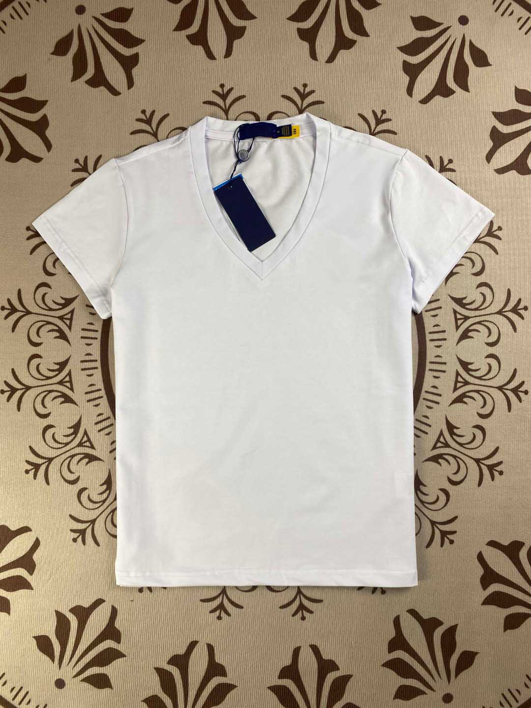 Women's New Fashion Casual Joker Embroidered Cotton V-neck Slim Short Sleeve T-shirt