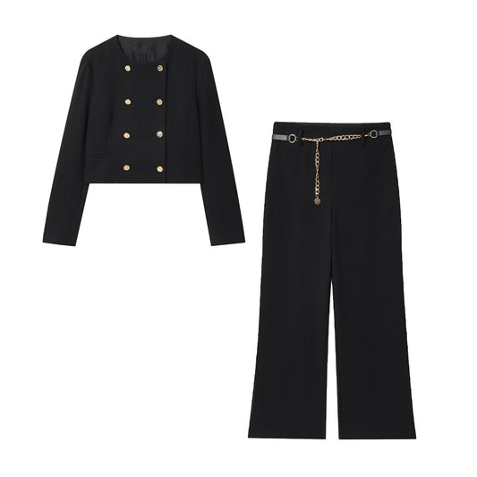 Women's 2025 new fashion short double breasted suit Coat+Pants suit